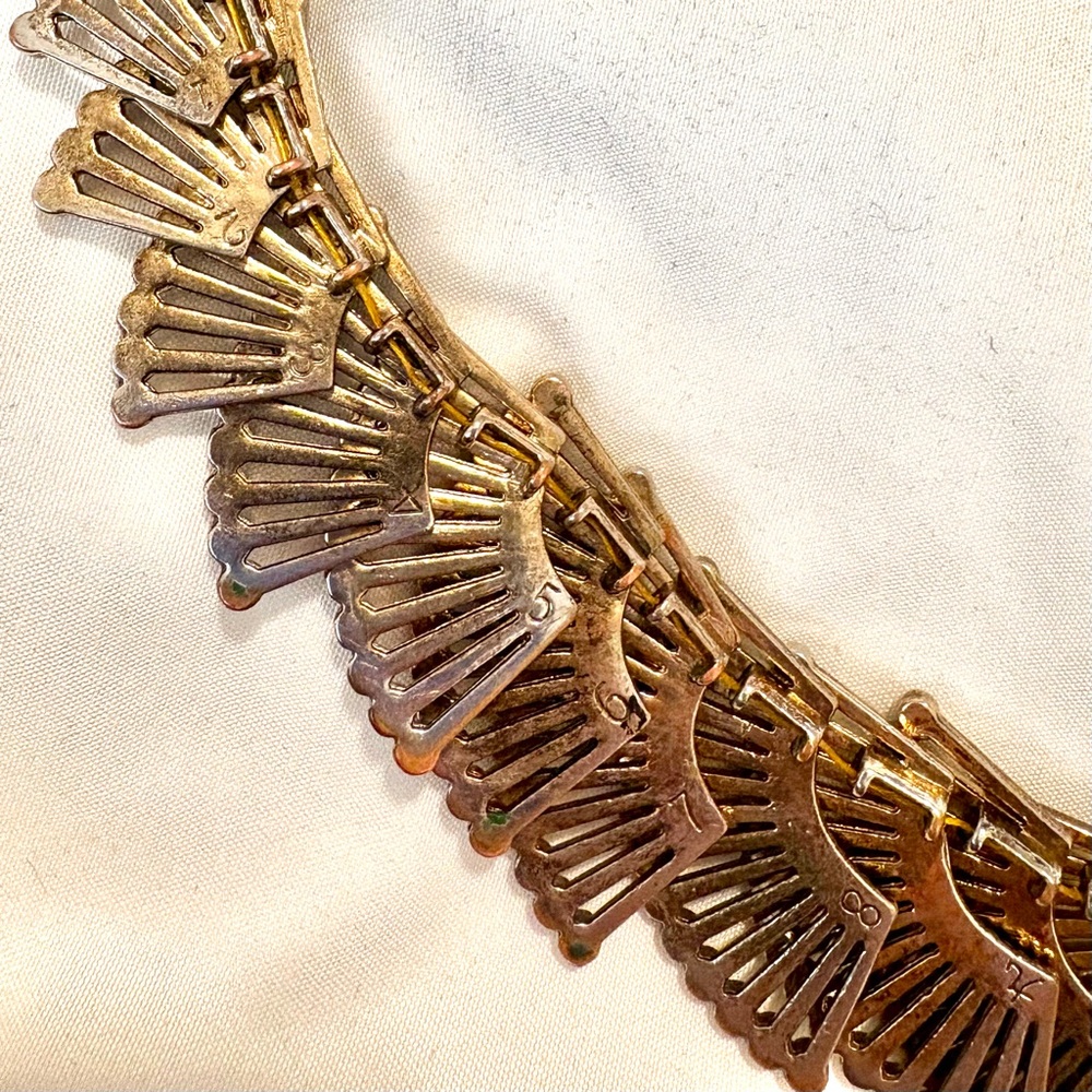 Vintage Fan Panel Necklace, Articulated Numbered Construction, mixed metals - Picture 6 of 7